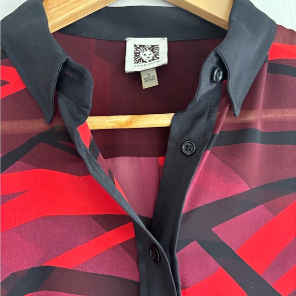 Anne Klein sheer funky print button down shirt size 4 - Picture 2 of 7